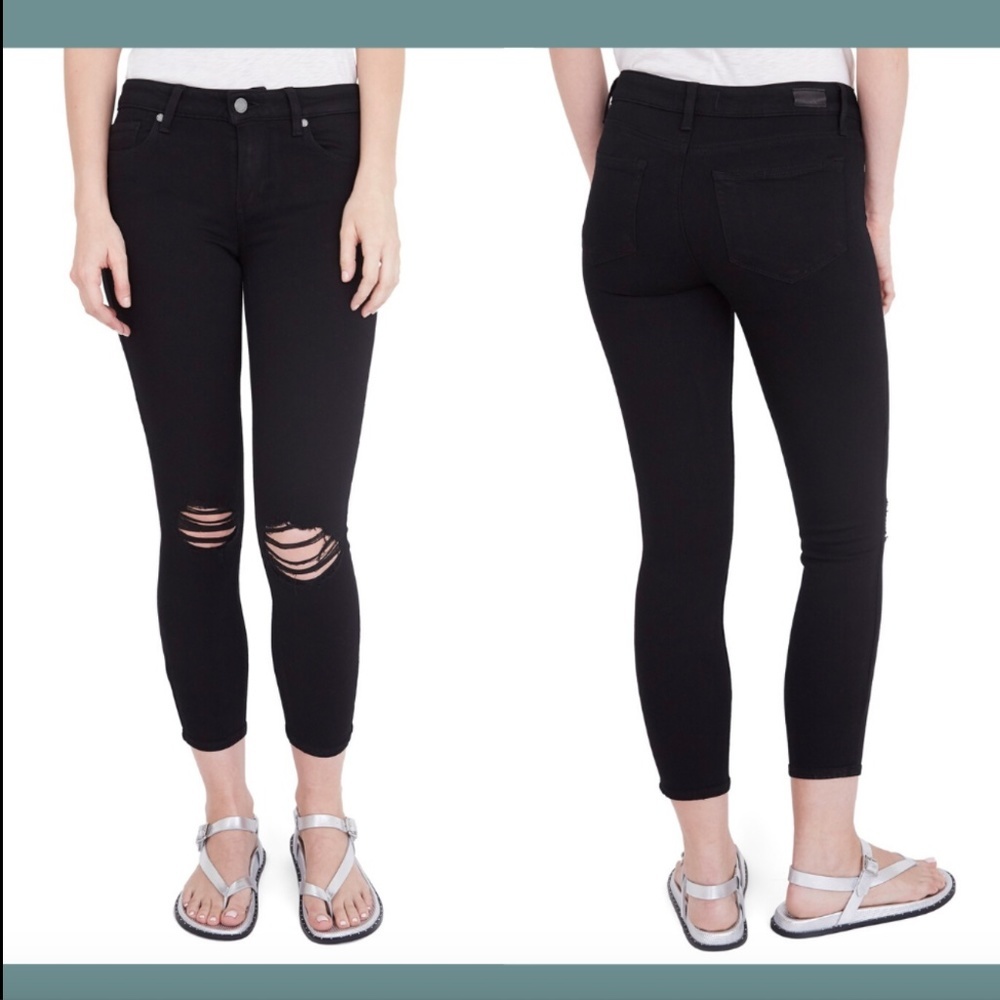 $199 Paige Verdugo Ripped Crop Skinny Jeans Black [ SZ 26‎ ]